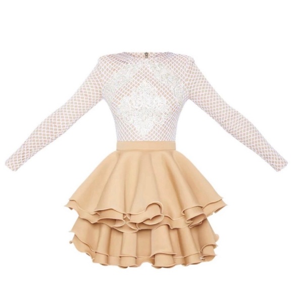 PrettyLittleThing Dresses & Skirts - Stunning nude appliqué detail ruffle tiered dress